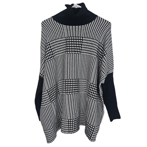 Joseph A Sweater Canterbury Plaid Sweater Women M Black Turtleneck Sweater NEW - Picture 1 of 10